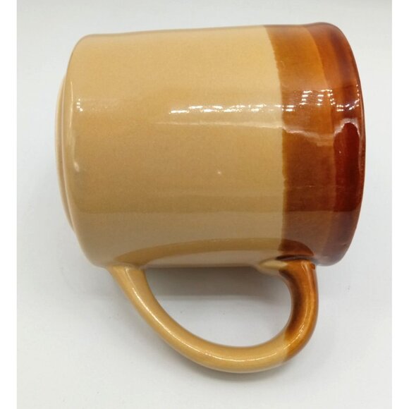 Two-Tone Brown & Tan Dip Glazed Ceramic Coffee Mug with Handle Vintage 3.25" - Picture 13 of 16
